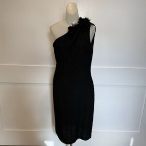 ST JOHN Women's Knit Black One Shoulder Dress W/Sparkle And Embellishing Sz 8